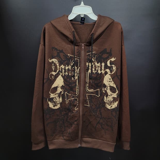 ROMWE 빈티지 스컬 후드집업 