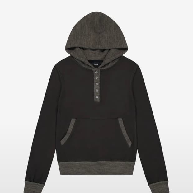 Contrast Logo Button Hoodie (Brown)
