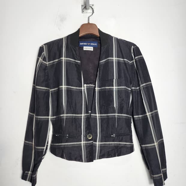 엠포리오 아르마니 체크 패턴 노카라 자켓