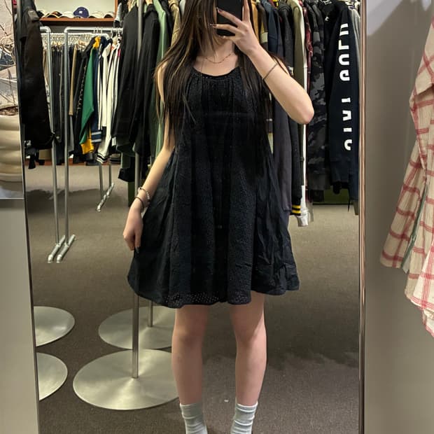 38)Japanese vintage 여성 펀칭 디자인 나시 원피스