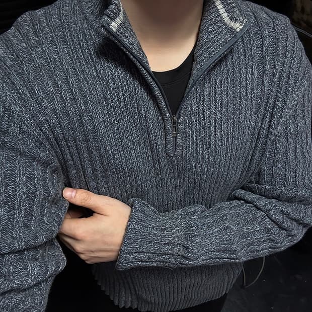 DKNY 도나카란 하늘색 보카시 반집업 긴팔 골지 니트 L 100 펑크