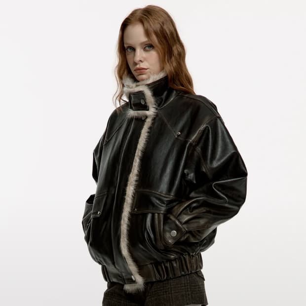 구해요!!! 러프넥 레더 무스탕