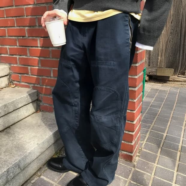 르아르 사이드 지퍼 가먼트 다잉 카고팬츠_네이비