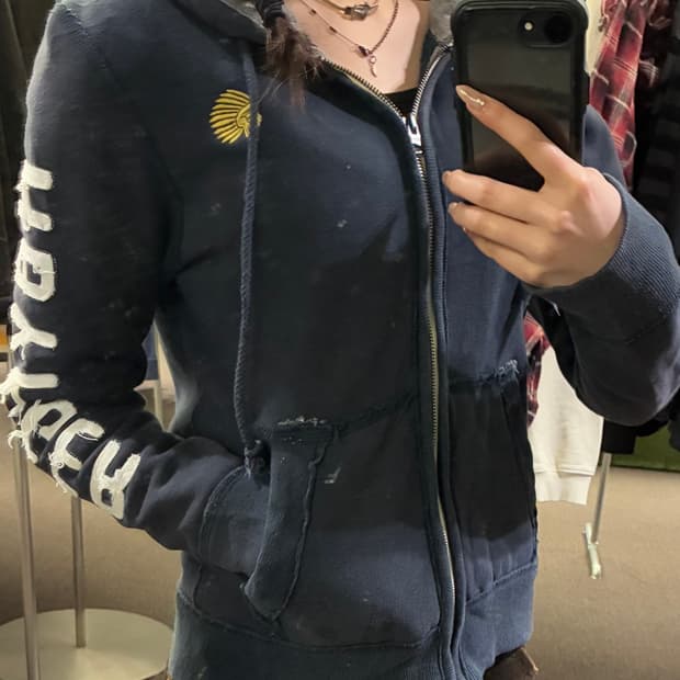 S)Japanese vintage 여성 알파벳 패치 후드 집업