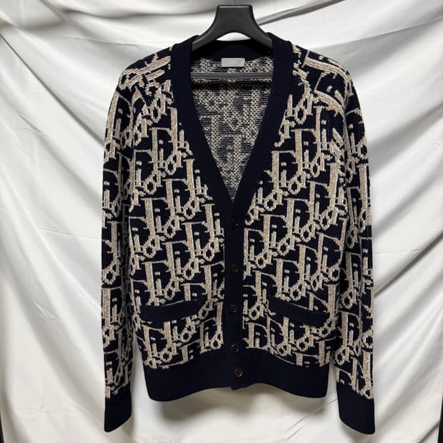 [S+급/M] 디올 오블리크 울 자카드 가디건