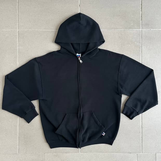 90s 빈티지 러셀 후드집업 블랙 M