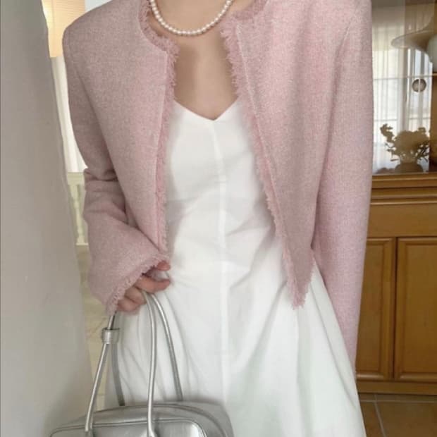 Ods 오디에스 리틀 트위드 자켓 핑크