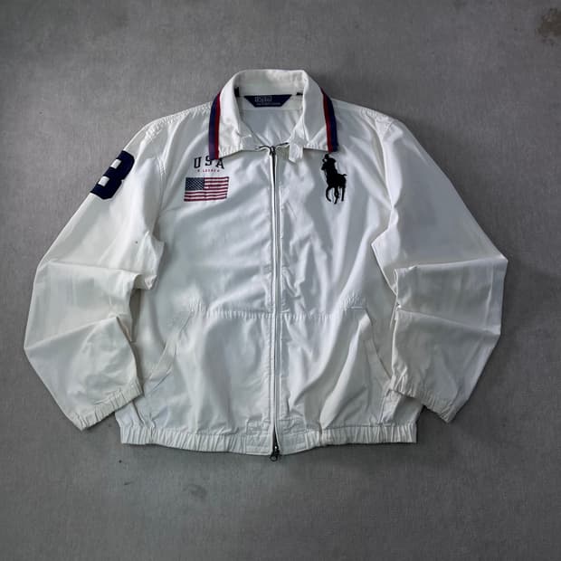 100 폴로랄프로렌 빅포니 성조기 화이트 블루종 자켓