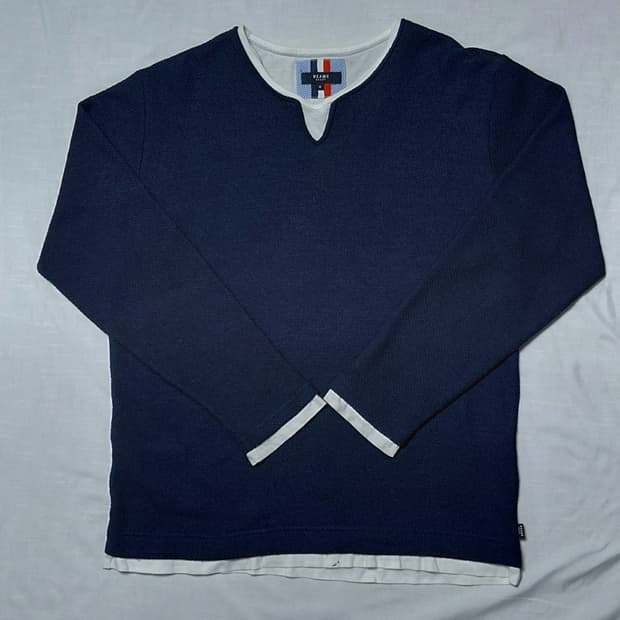 빔즈 하트(BEAMS HEART) 네이비 레이어드 니트 티셔츠 (M)