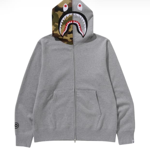 베이프 퍼스트 샤크 풀 집 후드 그레이