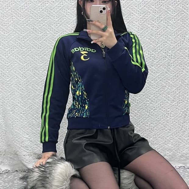 아디다스 올드스쿨 스트릿 펑크 라임맛 그래픽 져지 집업 90 C10457