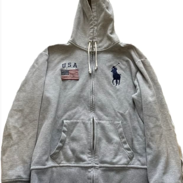폴로 랄프로렌 USA 성조기 패치 빅포니 후드집업