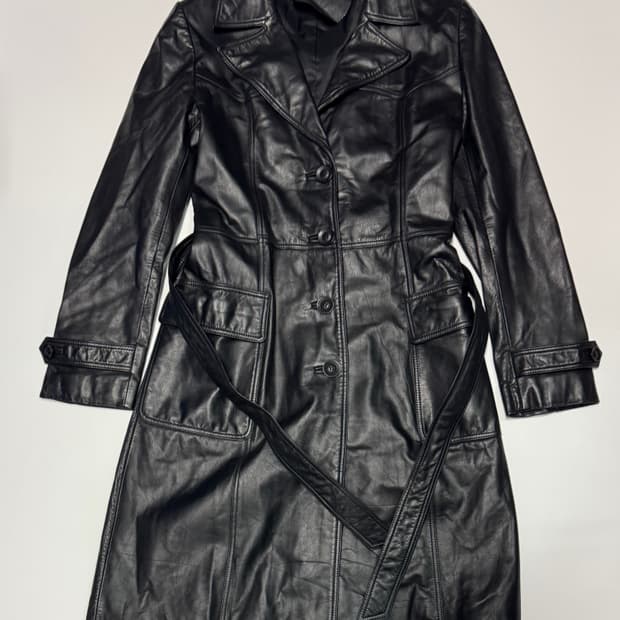 여성 빈티지 리얼 소가죽 100% 벨티드 고급 롱 자켓