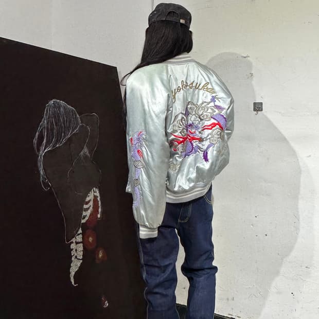 Jpn 일본빈티지 오리엔탈 회색 용 스카잔 자켓