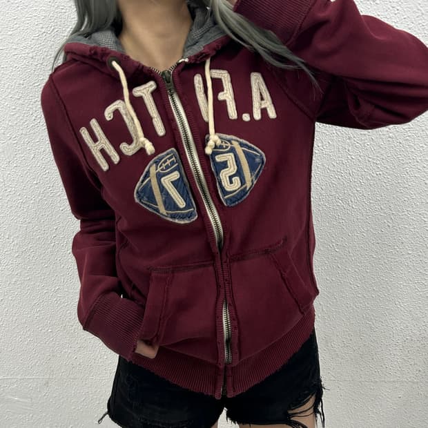 아베크롬비 럭비패치 딥버건디 후드집업 S