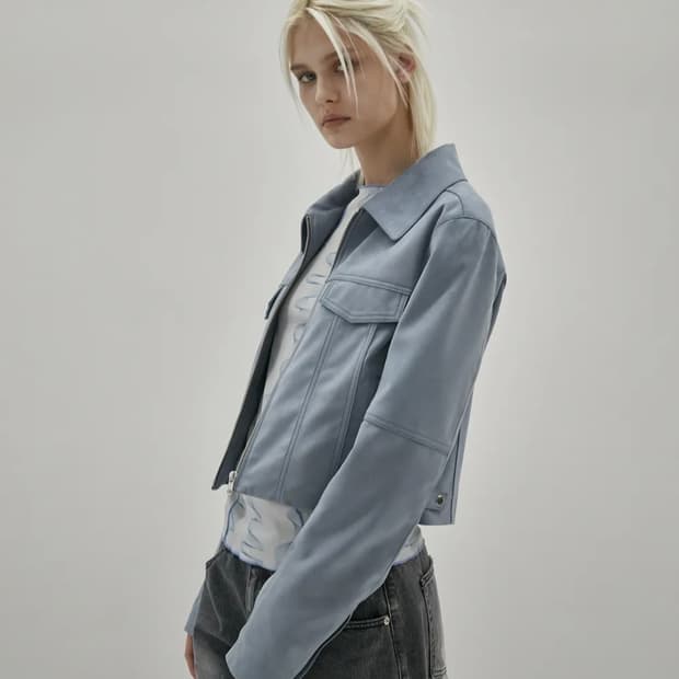 비건 스웨이드 크롭 자켓 BLUE