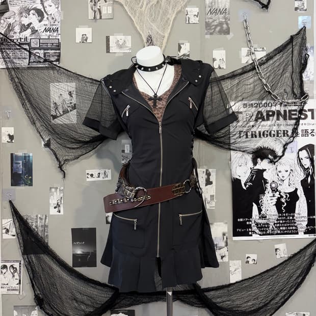 Gothic Utility eyelet  hoodie one piece