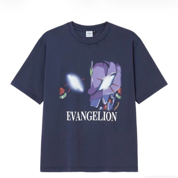 GU x 에반게리온 워시드 그래픽 티셔츠 네이비