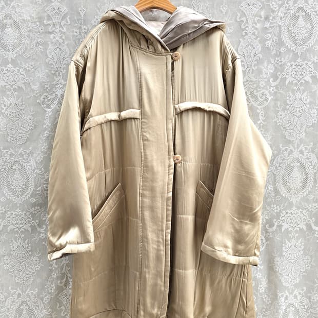 빈티지 실크 후드코트 실크 100%