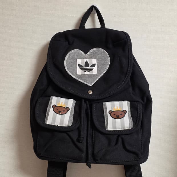 베이비베어 빈티지 아디다스커스텀 곰돌이 블랙 보부상백 가방 백팩