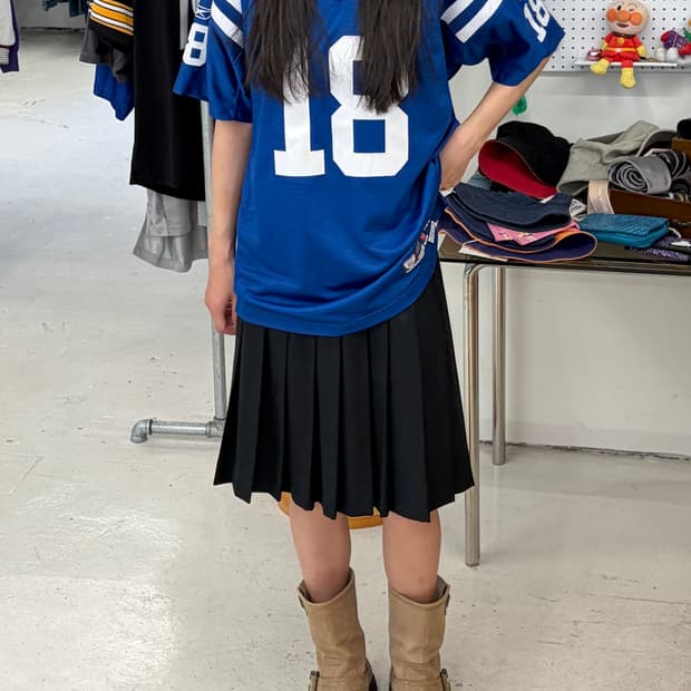 일본빈티지 블랙 플리츠 미디스커트