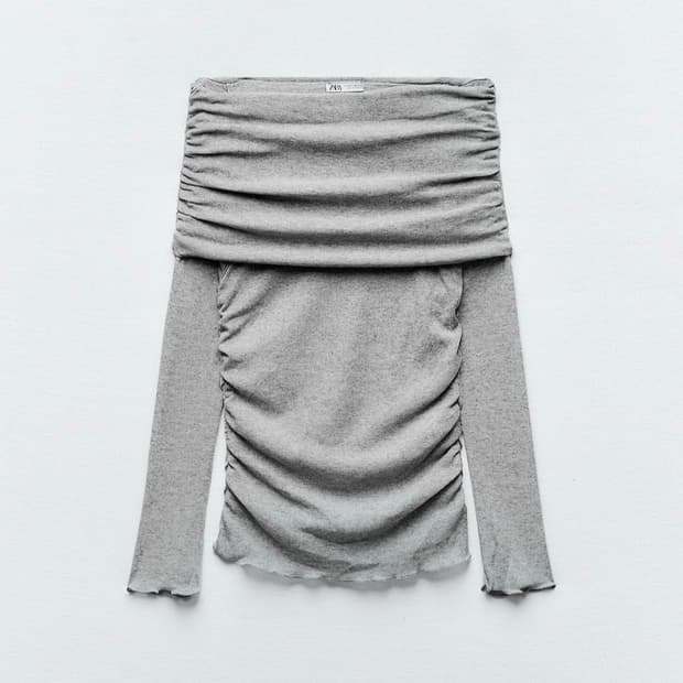 자라 셔링 오프숄더 탑 그레이