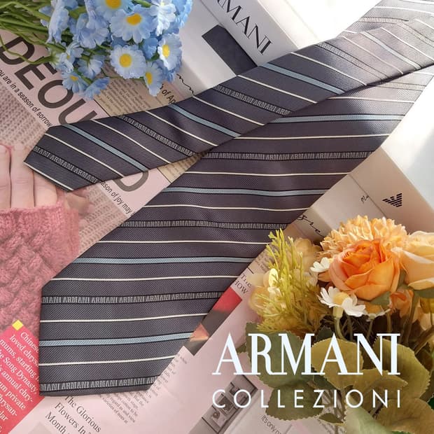 아르마니 꼴레지오니 실크 스트라이프 넥타이 9cm A+~A등급 K1400