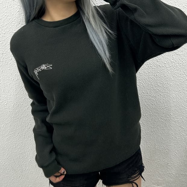 스투시 차콜그린 와플 슬리브 S