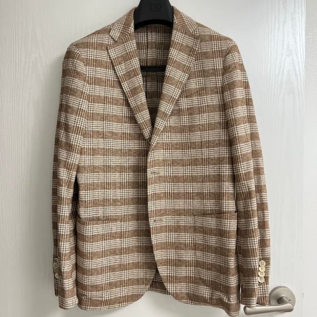 LARDINI 체크 린넨 자켓 브라운