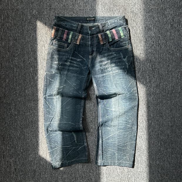 jpn 빈티지 더블 웨이스트 워싱 데님 팬츠