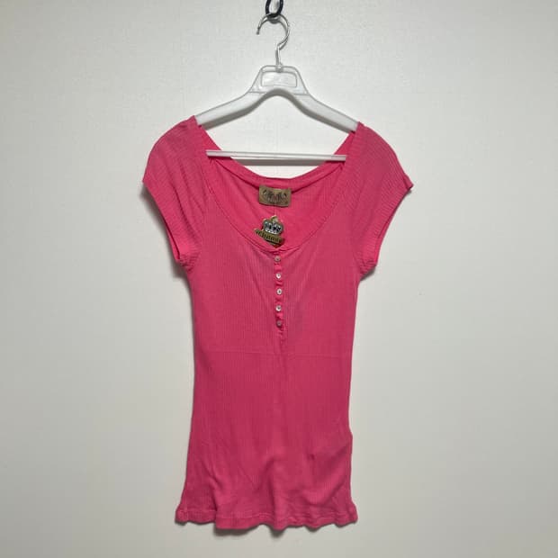 쥬시꾸뛰르 핑크 골지 반팔티셔츠 m