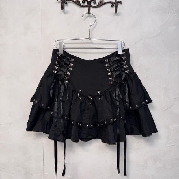 Black corset stud detail cancan skirt