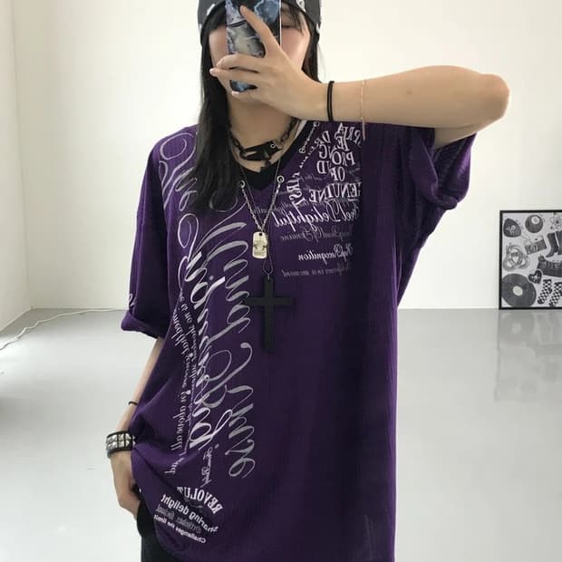 펑크 레터링 레이어드 목걸이 반팔 