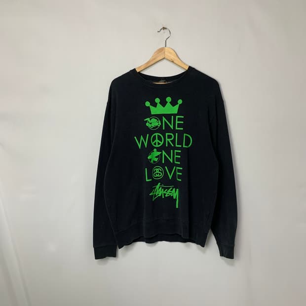 스투시 One World Love 블랙 맨투맨 남녀공용 빈티지 L