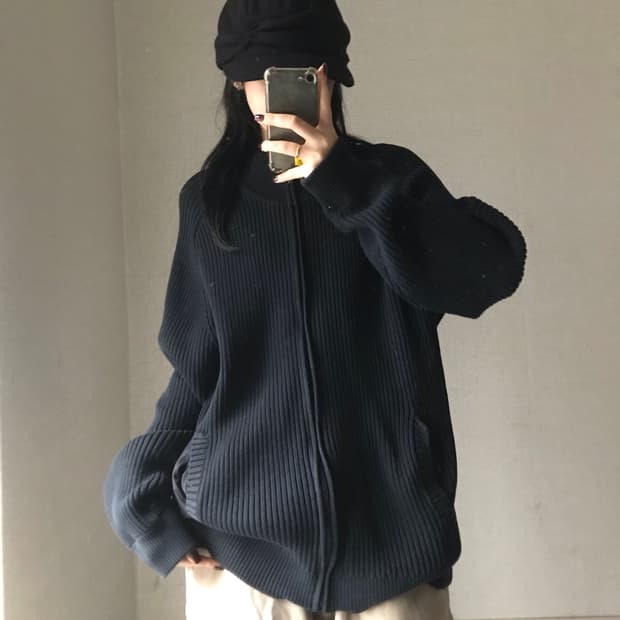 폴로 블랙 오버핏 니트집업