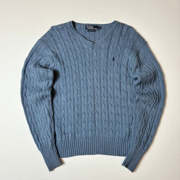 폴로 랄프로렌 90's 코튼 브이넥 꽈배기 니트 PN8631