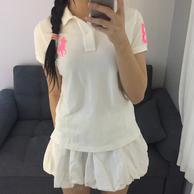 폴로 랄프로렌 레어템 스키니 핑크빅포니 화이트 카라티