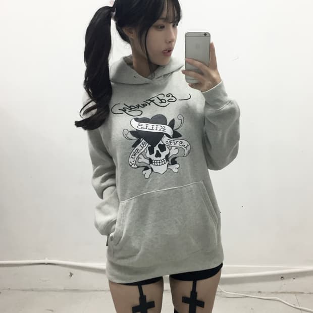 [ED HARDY] 에드하디 펑크 그레이 후드티