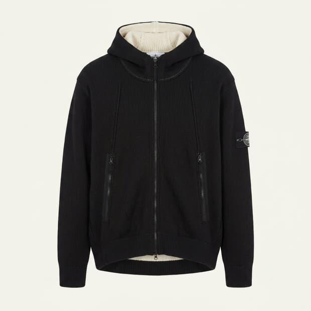 스톤아일랜드 아카이브 04FW 화이트와펜 헤비 니트 후드집업 (100)