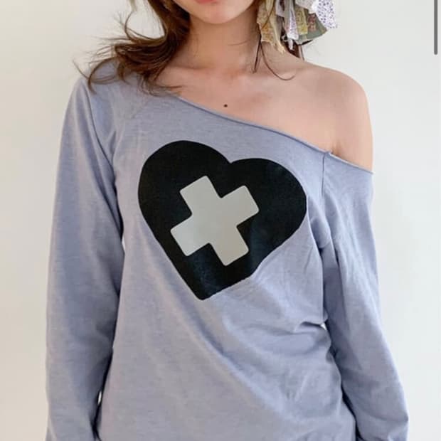 샵페어리 크로스 하트 컷오프 티셔츠 블루 shop faerie cross