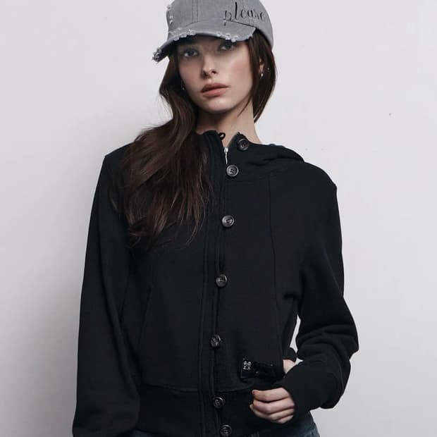 플리즈노팔로우 Bene Basic Button Hoodie (Black)