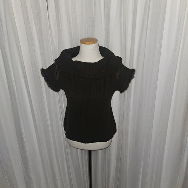 y2k 오네갸루 카키 퍼 터틀넥 니트 탑