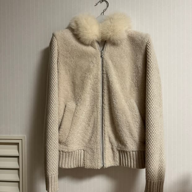 ANAYI 퍼 카라 니트 집업 가디건