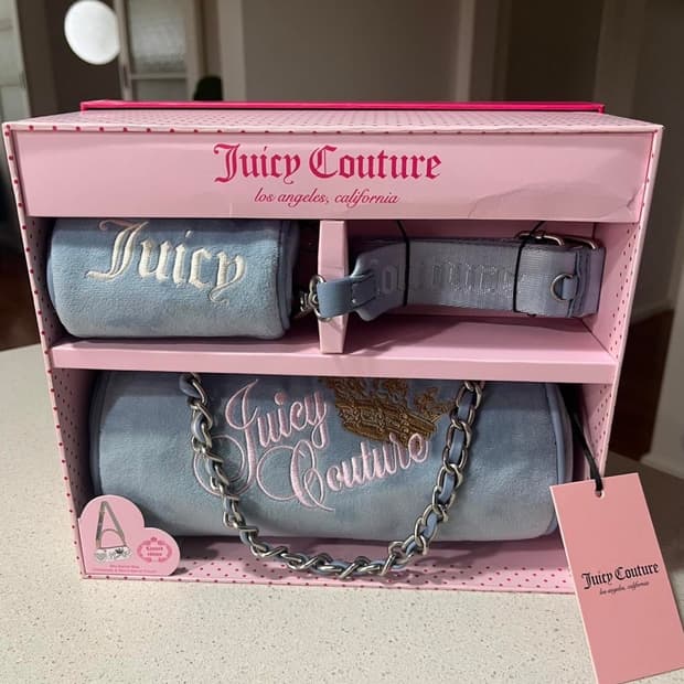 [수능기념할인!] 쥬시꾸뛰르 신상 배럴백 블루 벨벳