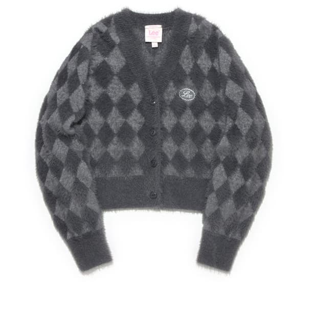 Lee 헤어리 아가일 가디건 차콜