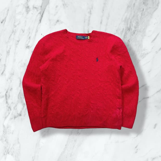 폴로 랄프로렌 레드 케이블 울 니트 스웨터 