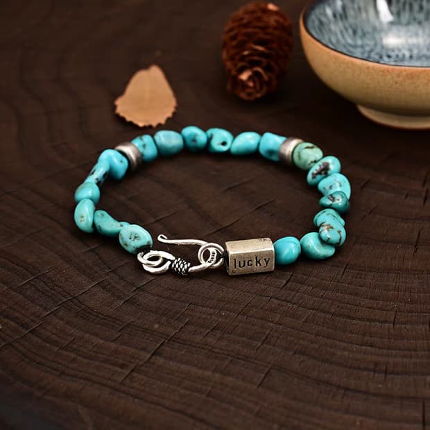 Oceanora 빈티지 수공예 실버 터키석 팔찌 남녀공용