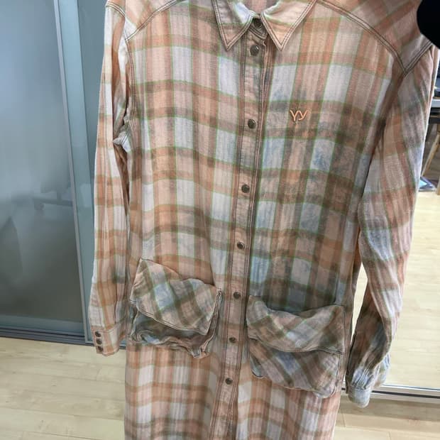 오픈 와이와이 OPEN YY 오버체크 오렌지 미디 드레스