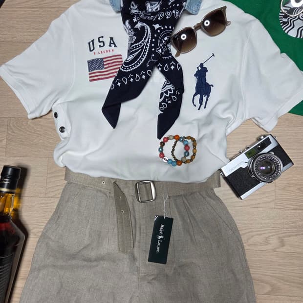 (여성용)POLO RALPH LAUREN 성조기 반팔 티셔츠 카라티 