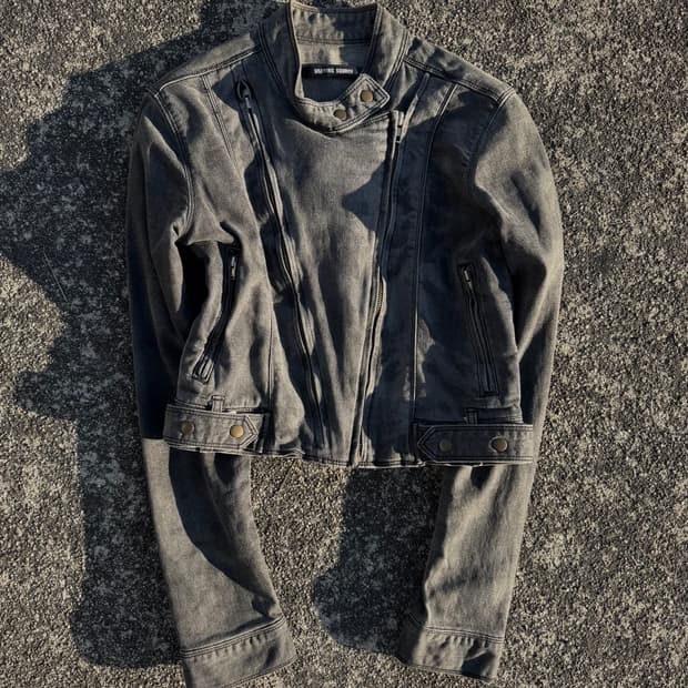 Washed Gray Cropped Rider Jacket